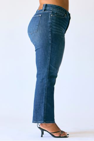 Judy Blue Mid Rise Tummy Control Classic Straight Denim Jeans 88861 - Petite