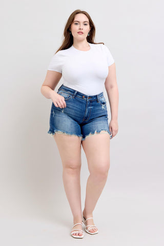 Judy Blue Mid Rise Double Button Destroyed Dad Denim Short 152103