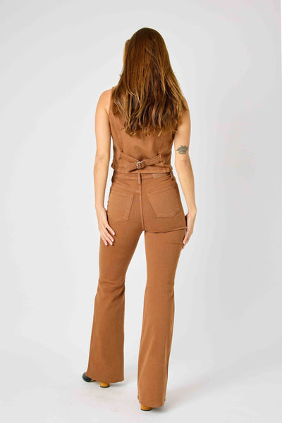 Judy Blue High Waist Tummy Control Garment Dyed Brown Flare Denim 88832-Jeans-Sunshine and Wine Boutique