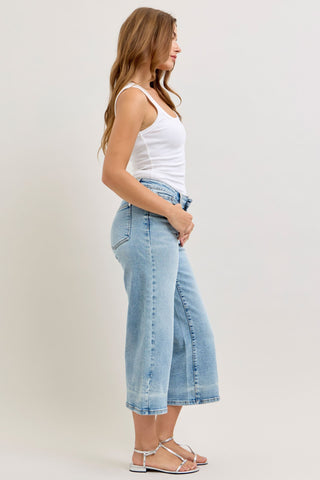 Judy Blue Mid Rise Wide Leg Crop Denim Jeans 881106