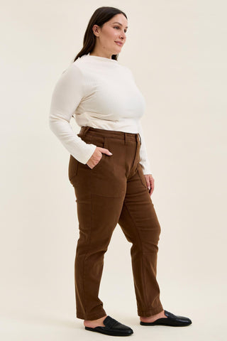 Judy Blue High Waist Aurora Weekender Garment Dyed Mahogany Slim Straight Jogger Denim Jeans 881196