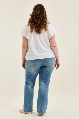 Judy Blue High Waist Tummy Control Contrast Wash Straight Denim Jeans 88794