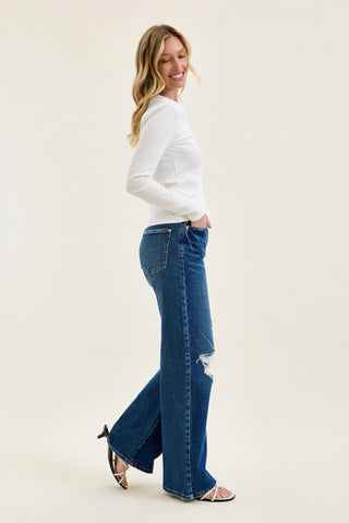 Judy Blue High Waist Rigid Magic Adjustable Tabs Column Straight Denim Jeans 881115