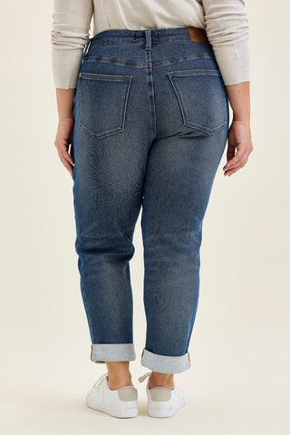 Judy Blue Mid Rise Billie Knit Indigo Boyfriend Denim Jeans 881126