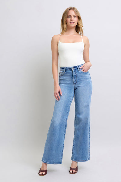 Judy Blue High Waist Vintage Wash Retro Wide Leg Denim Jeans 82625-Jeans-Sunshine and Wine Boutique