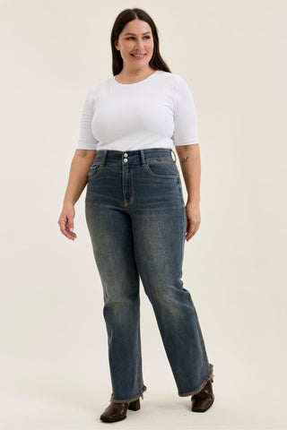 Judy Blue High Waist Double Button Vintage Grey Cast Daisy Bootcut Denim Jeans 82734