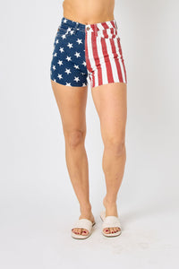 Judy Blue High Waist American Flag Fray Hem Denim Short 150273