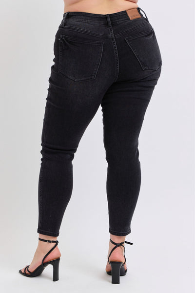 Judy Blue Mid Rise Tummy Control Black Skinny Denim Jeans 88878-Jeans-Sunshine and Wine Boutique