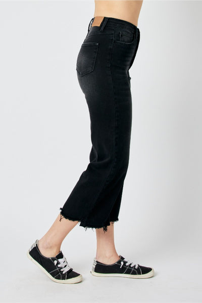 Judy Blue High Waist Destroy Raw Hem Wide Leg Denim 88829-Jeans-Sunshine and Wine Boutique