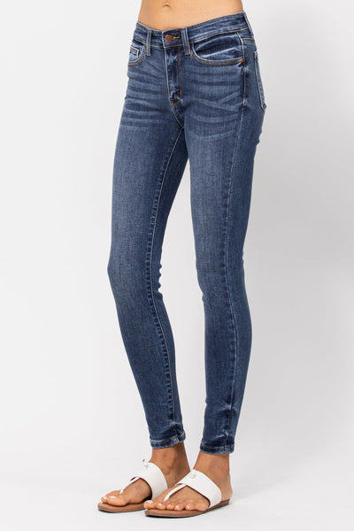 Judy Blue Mid Rise Handsand Skinny Denim 82252-Jeans-Sunshine and Wine Boutique