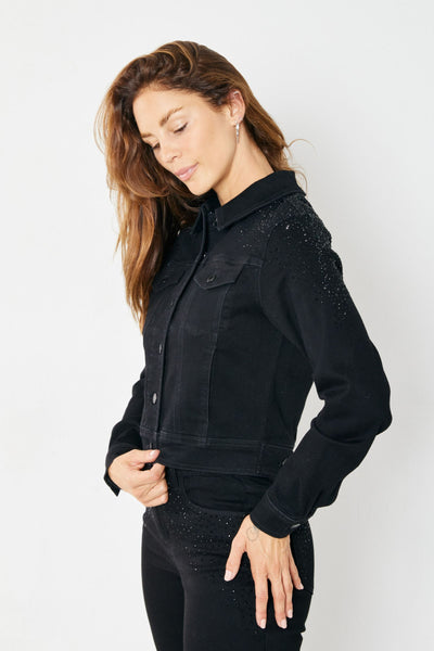 Judy Blue Rhinestone Embellished Denim Jacket in Black 7872 - Exclusive-Jeans-Sunshine and Wine Boutique