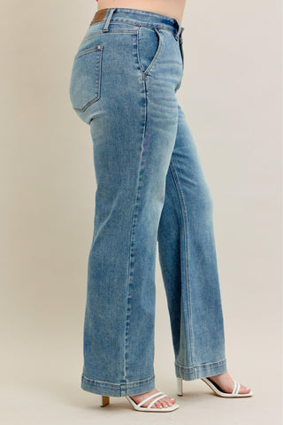 Judy Blue High Waist Double Button Wide Leg Denim Jeans 88942
