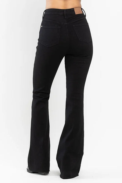 Judy Blue High Rise Tummy Control Black Flare Denim Jeans 88699-Jeans-Sunshine and Wine Boutique