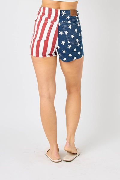 Judy Blue High Waist American Flag Fray Hem Denim Short 150273-Shorts-Sunshine and Wine Boutique