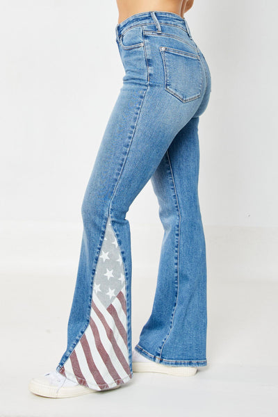 Judy Blue High Waist American Flag Print Flare Denim 88659-Jeans-Sunshine and Wine Boutique