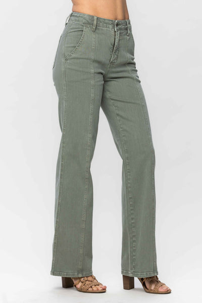 Judy Blue High Rise Front Seam Straight Jeans in Sage 88688 - Exclusive-Jeans-Sunshine and Wine Boutique