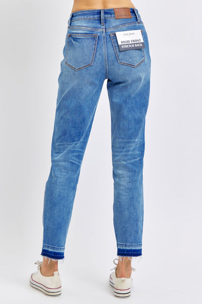 Judy Blue Mid Rise Rigid Magic Release Hem Boyfriend Denim 88818-Jeans-Sunshine and Wine Boutique