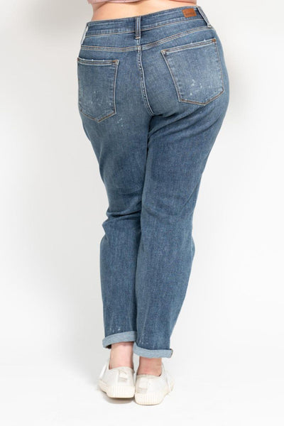 Judy Blue High Waist Bleach Splash Boyfriend Denim 82346-Jeans-Sunshine and Wine Boutique