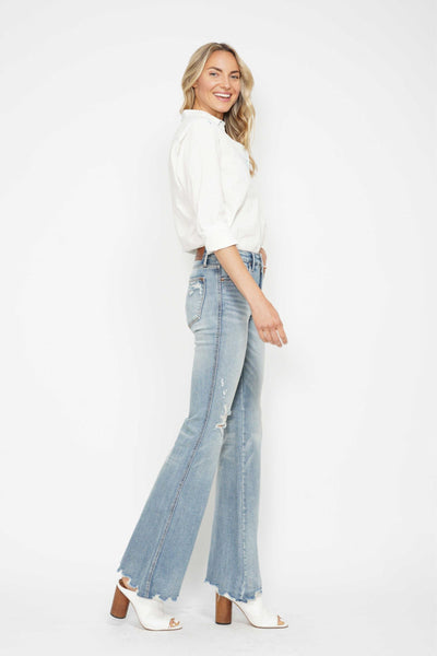 Judy Blue Mid Rise Tummy Control Destroy Flare Denim 88594-Jeans-Sunshine and Wine Boutique