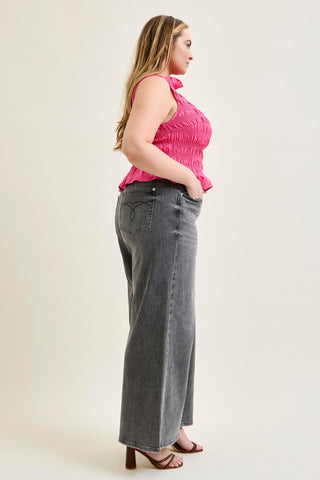 Judy Blue Mid Rise Gray Split Back Yoke Palazzo Denim Jeans 881134