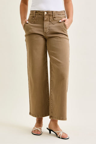 Judy Blue High Waist Golden Brown Ankle Wide Leg Denim Jeans 881095