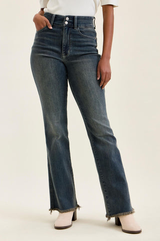Judy Blue High Waist Double Button Vintage Grey Cast Daisy Bootcut Denim Jeans 82734