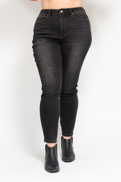 Judy Blue High Waist Tummy Control Black Wash & Contrast Thread Skinny 88768-Jeans-Sunshine and Wine Boutique