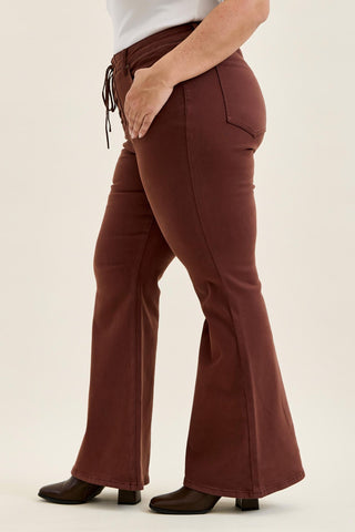 Judy Blue High Waist Cocoa Brown Lace Up Jaqueline Flare Denim Jeans 881179