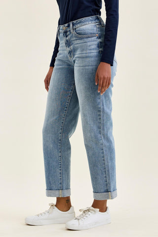 Judy Blue Mid Rise Billie Cuffed Boyfriend Denim Jeans 82753