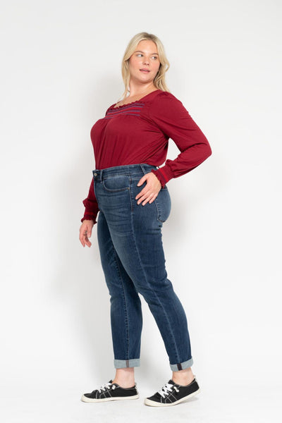 Judy Blue Basic Mid-Rise Cuffed Slim Denim 82428-Jeans-Sunshine and Wine Boutique