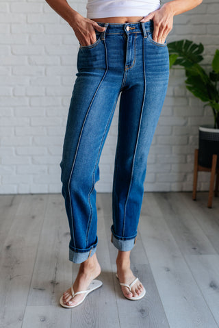Judy Blue Campbell High Rise Center Seam Detail Straight Jeans - Exclusive
