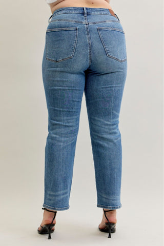 Judy Blue Mid Rise Rigid Magic Button Fly Slim Straight Denim Jeans 881011
