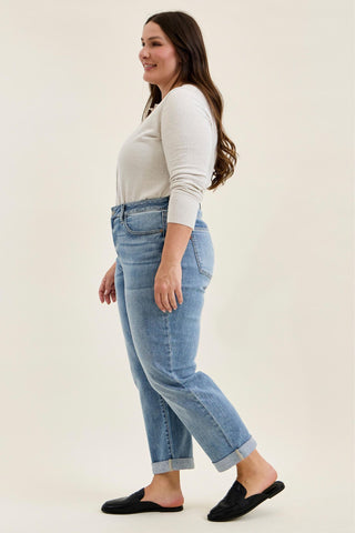 Judy Blue Mid Rise Billie Cuffed Boyfriend Denim Jeans 82753