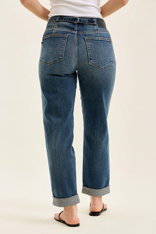 Judy Blue Mid Rise Adjustable Back Tab Hollywood Waist Boyfriend Denim Jeans 82731