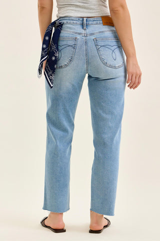 Judy Blue Mid Rise Bandana Loop Ankle Straight Denim Jeans 881120