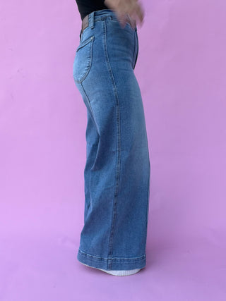 Judy Blue High Waist Liza Palazzo Shield Pocket Denim Jeans 881160 - 3 Inseam Options