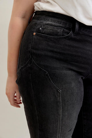 Judy Blue Mid Rise Western Seam Detail Black Straight Denim Jeans 881050