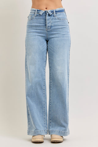 Judy Blue Mid Rise Retro Fold-over Waistband Wide Leg Denim Jeans 881104