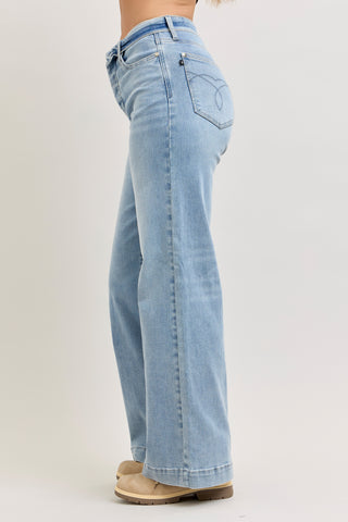 Judy Blue Mid Rise Retro Fold-over Waistband Wide Leg Denim Jeans 881104