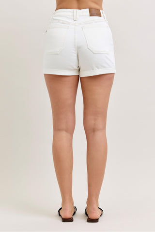 Judy Blue High Waist Aurora Weekender Double Rolled Cuff White Denim Short 150376