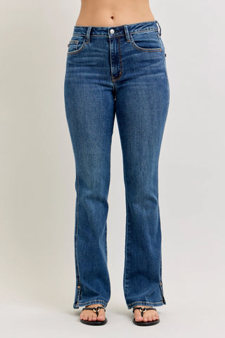 Judy Blue Mid Rise Cell Phone Pocket Side Slit Bootcut Denim Jeans 82695