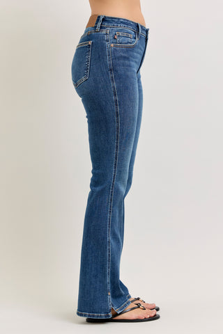 Judy Blue Mid Rise Cell Phone Pocket Side Slit Bootcut Denim Jeans 82695