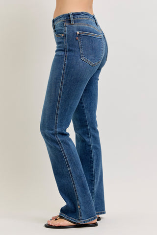 Judy Blue Mid Rise Cell Phone Pocket Side Slit Bootcut Denim Jeans 82695