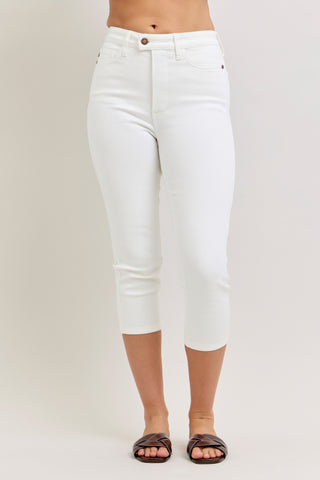 Judy Blue High Waist Tummy Control White Capri Denim Jeans 78121
