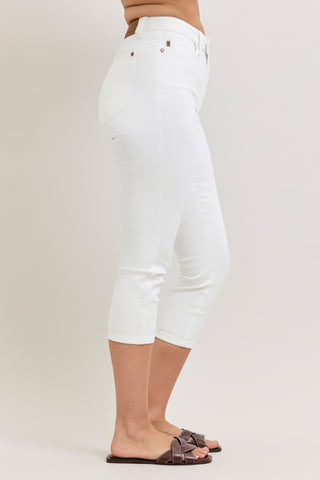 Judy Blue High Waist Tummy Control White Capri Denim Jeans 78121
