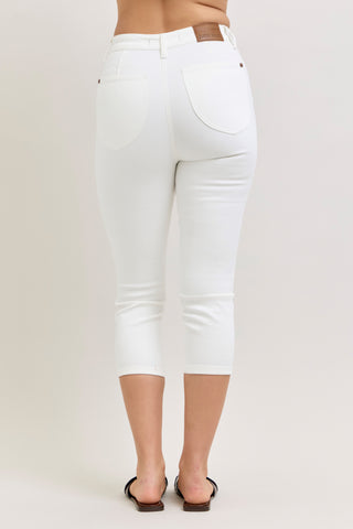 Judy Blue High Waist Tummy Control White Capri Denim Jeans 78121