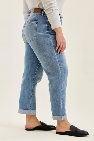 Judy Blue Mid Rise Billie Cuffed Boyfriend Denim Jeans 82753