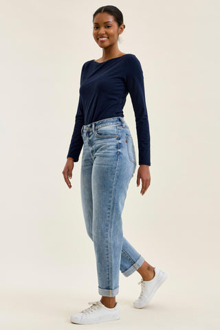 Judy Blue Mid Rise Billie Cuffed Boyfriend Denim Jeans 82753