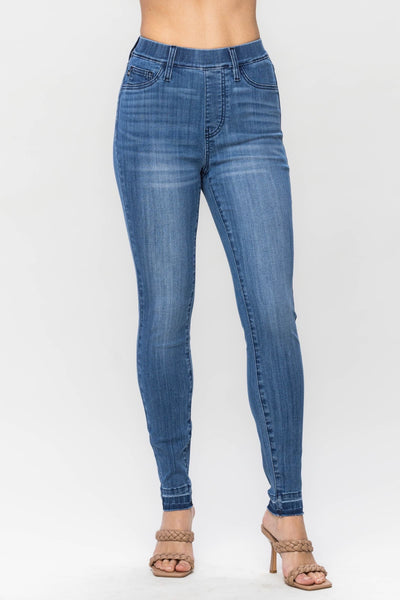 Judy Blue Amanda High Rise Pull on Release Hem Skinny Jeans 88746 - Exclusive-Jeans-Sunshine and Wine Boutique