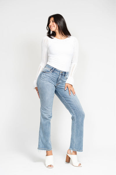 Judy Blue Mid Rise Yoke Cell Phone Pocket “Dad” Denim 82540-Jeans-Sunshine and Wine Boutique